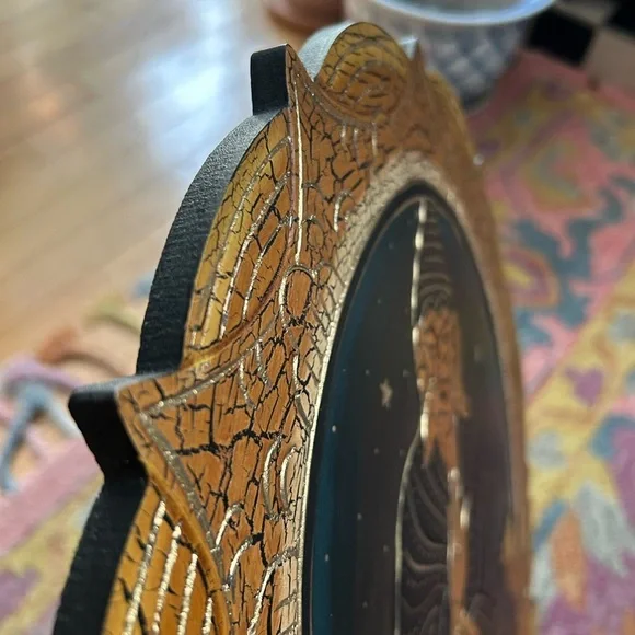 Vintage 15.5" Crackled Wood Handcarved Gold and Black Buddha Wall Art Indonesia - Picture 5 of 15